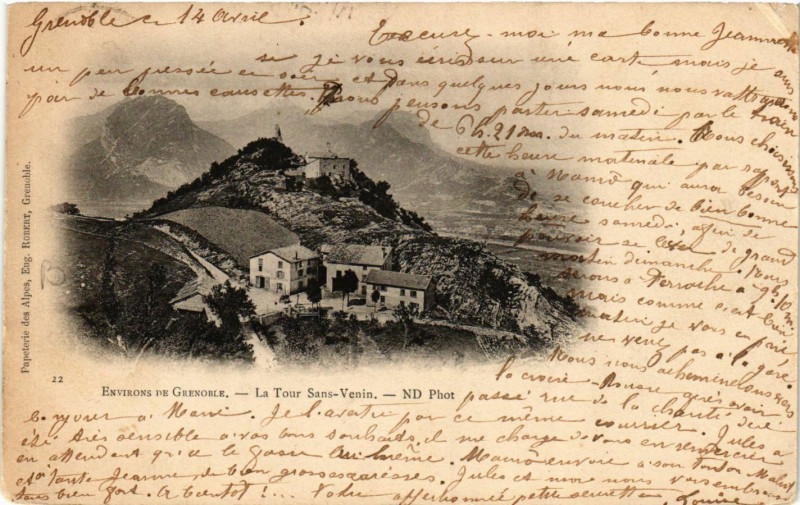 Carte postale ancienne Env. de Grenoble - La Tour Sans-Venin à Grenoble