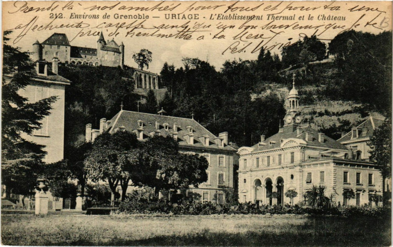 Carte postale ancienne Env. de Grenoble - Uriage - L'Etabl. Thermal et à Grenoble