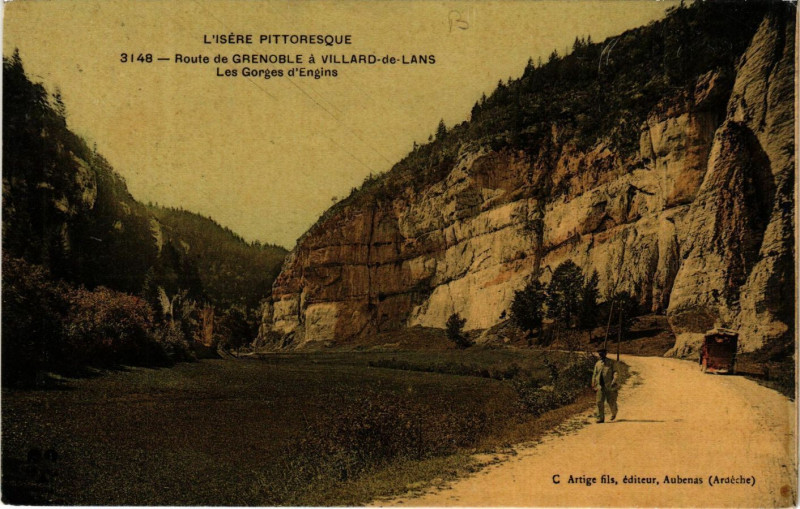 Carte postale ancienne Route de Grenoble a Villard-de-Lans - Les Gorges d'Engine à Grenoble
