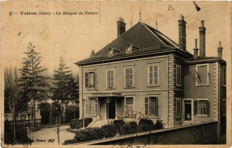 Carte postale ancienne Voiron - La Banque de France à Voiron