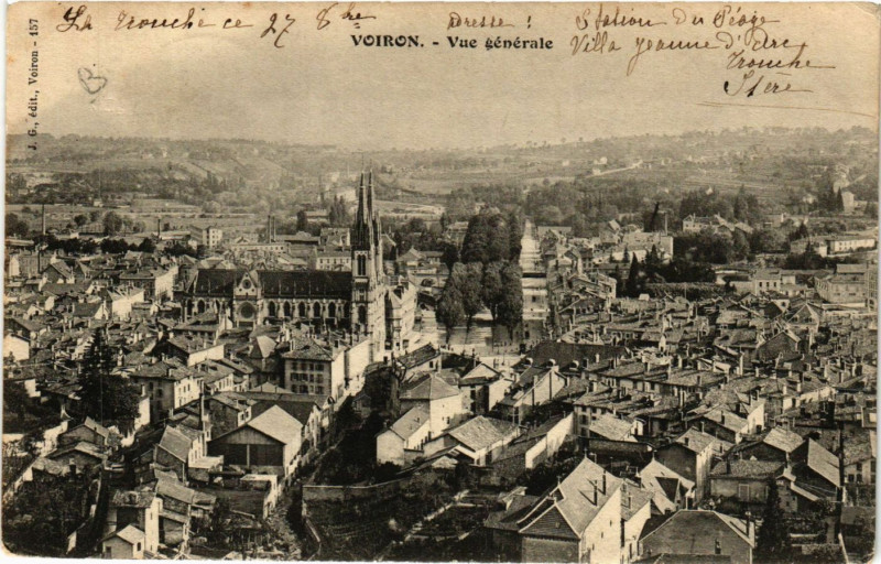 Carte postale ancienne Voiron - Vue générale à Voiron
