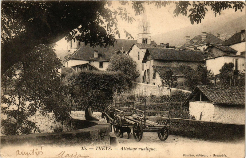Carte postale ancienne Theys - Attelage rustique à Theys