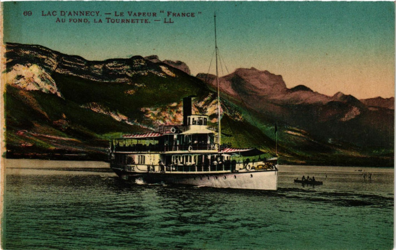 Carte postale ancienne Lac d'Annecy - La Vapeur France - Au Fond - La Tournette à Annecy