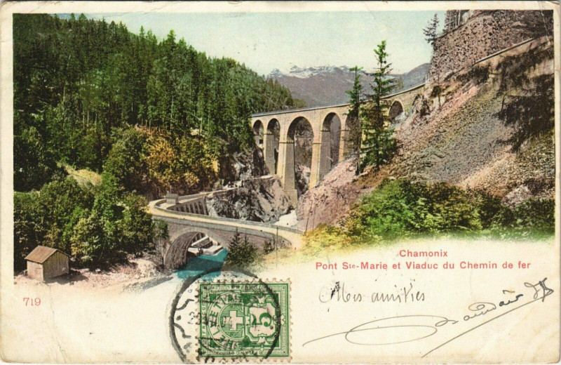 Carte postale ancienne Chamonix Pont SteMarie Viaduc
