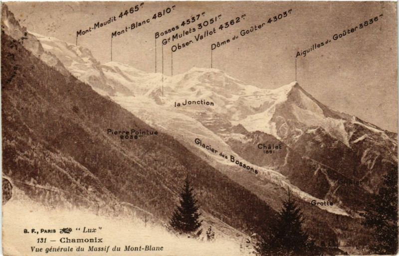 Carte postale ancienne Chamonix - Vue générale du Massif du Mont-Blanc