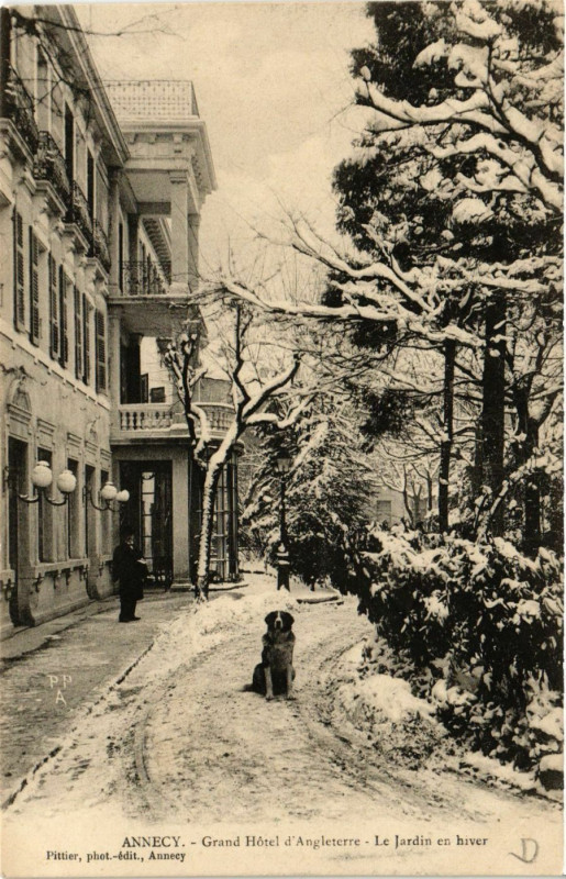 Carte postale ancienne Annecy - Grand Hotel d'Angleterre - Le Jardin en hiver à Annecy