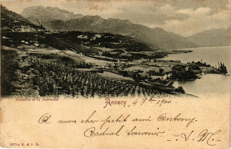 Carte postale ancienne Annecy - Talloires - Talloires et la Tournette à Annecy
