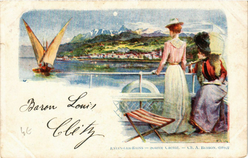 Carte postale ancienne Evian-les-Bains - Source Cachat à Évian-les-Bains