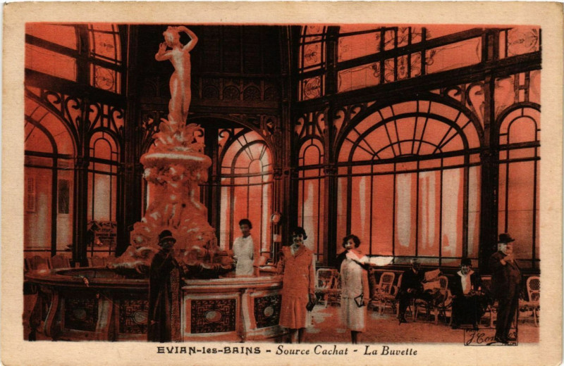 Carte postale ancienne Evian-les-Bains - Source Cachat - La Buvette à Évian-les-Bains