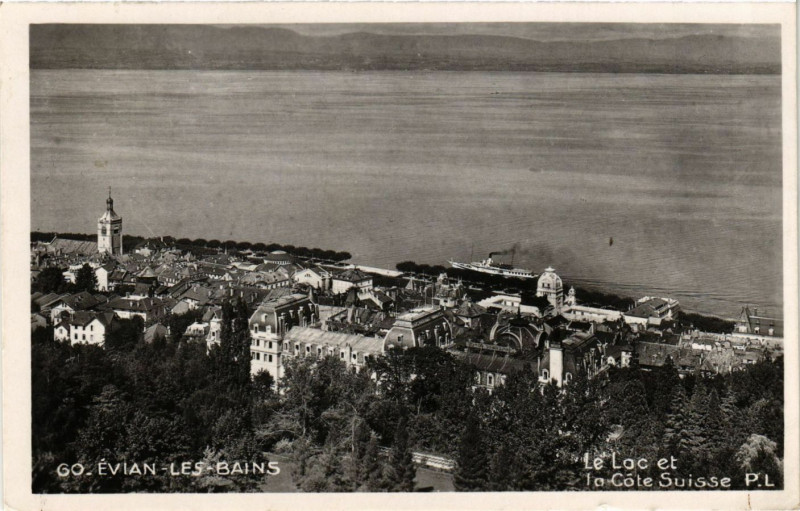 Carte postale ancienne Evian-les-Bains - Le Lac et la Cote Siusse à Évian-les-Bains