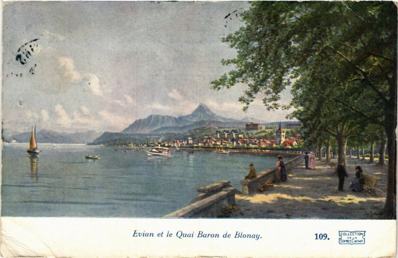 Carte postale ancienne Evian-les-Bains et le Quai Baron de Blonay à Évian-les-Bains