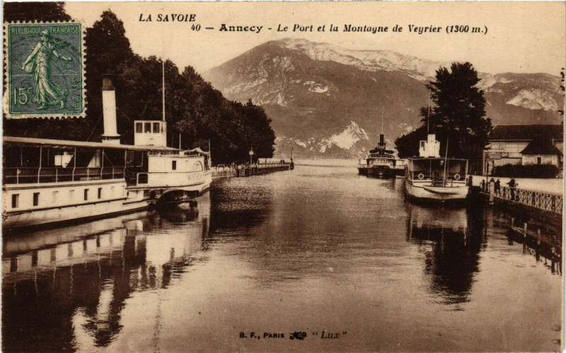 Carte postale ancienne Annecy - Le Port et la Montagne de Veyrier à Annecy