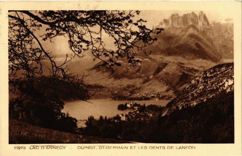 Carte postale ancienne Lac d'Annecy - Duingt - Saint-Germain et les Dents de Lanfon à Duingt