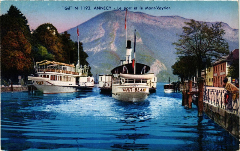 Carte postale ancienne Annecy - Le Port et le Mont-Veyrier à Annecy