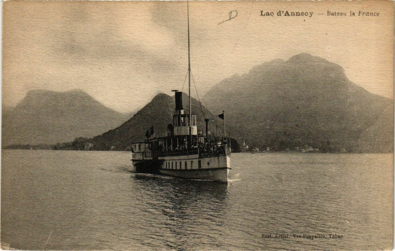 Carte postale ancienne Lac d'Annecy - Bateau la France à Annecy