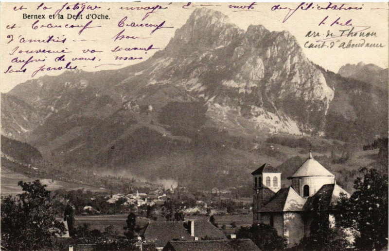 Carte postale ancienne Bernex - Bernex et la Dent d'Oche à Bernex