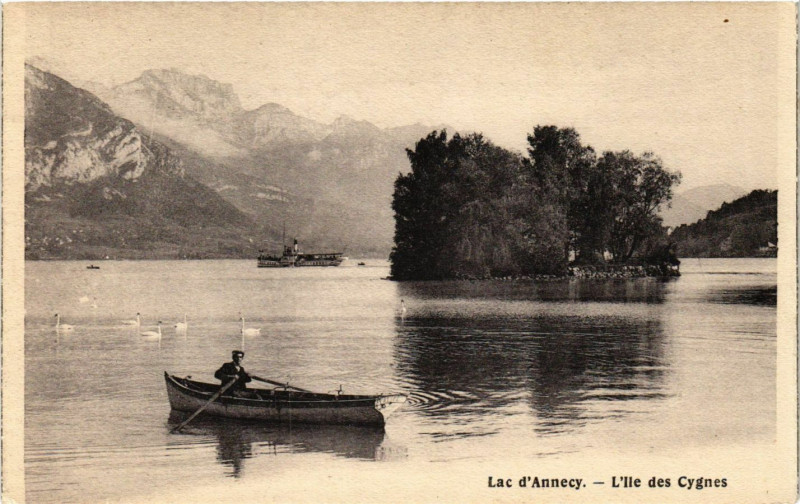 Carte postale ancienne Lac d'Annecy - L'Ile des Cygnes à Annecy