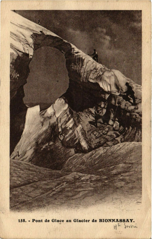 Carte postale ancienne Pont de Glace au Glacier de Bionnassay