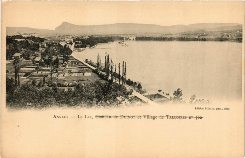 Carte postale ancienne Annecy - Le Lac - Chateau de Duingt et Village de Talloires à Annecy