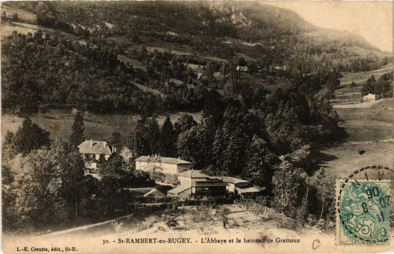 Carte postale ancienne Saint-Rambert-en-Bugey L'Abbaye et le hameau de Grattoux à Saint-Rambert-en-Bugey