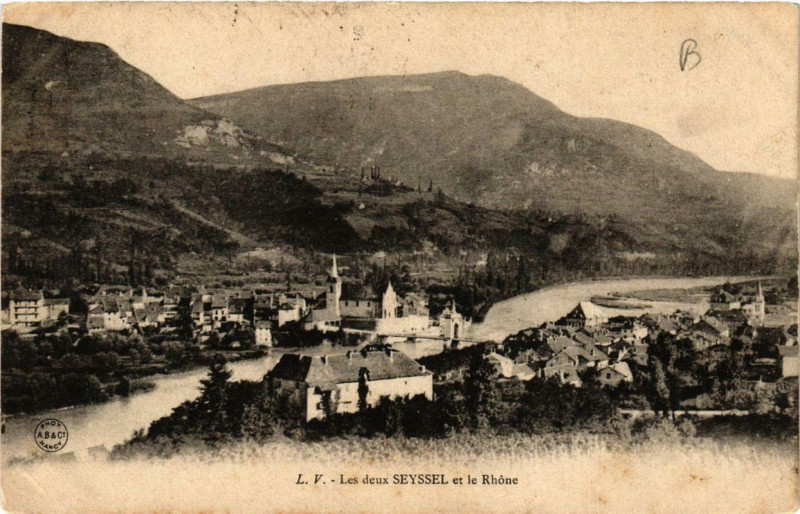 Carte postale ancienne Seyssel Les deux Seyssel et le Rhone à Seyssel