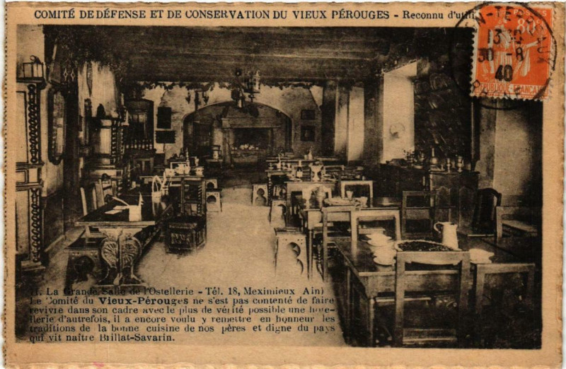 Carte postale ancienne Perouges La Grande Salle de l'Ostellerie à Pérouges
