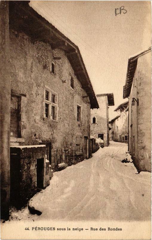 Carte postale ancienne Perouges sous la neige Rue des Rondes à Pérouges