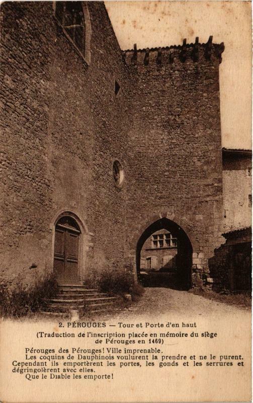 Carte postale ancienne Perouges Tour et Porte d'en haut à Pérouges
