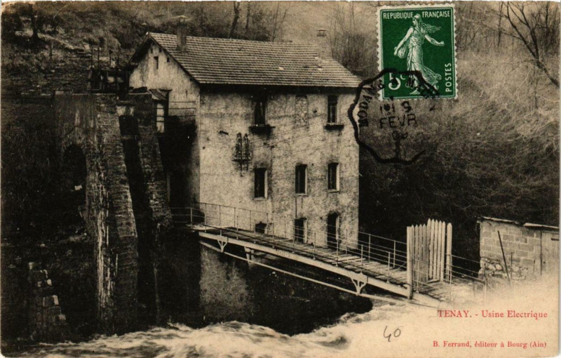 Carte postale ancienne Tenay Usine Electrique à Tenay