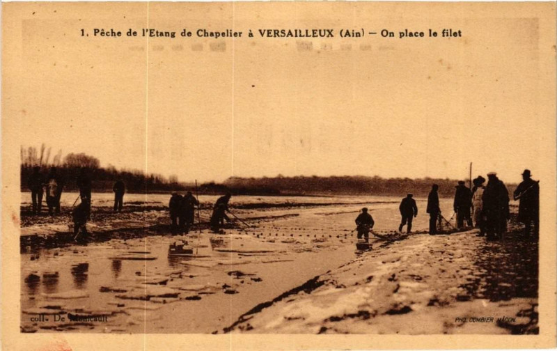 Carte postale ancienne Peche de l'Etang de Chapelier a Versailleux On place le filet à Versailleux