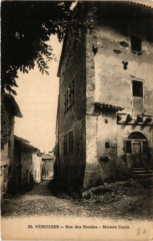 Carte postale ancienne Perouges - Rue des Rondes - Maison Cazin à Pérouges