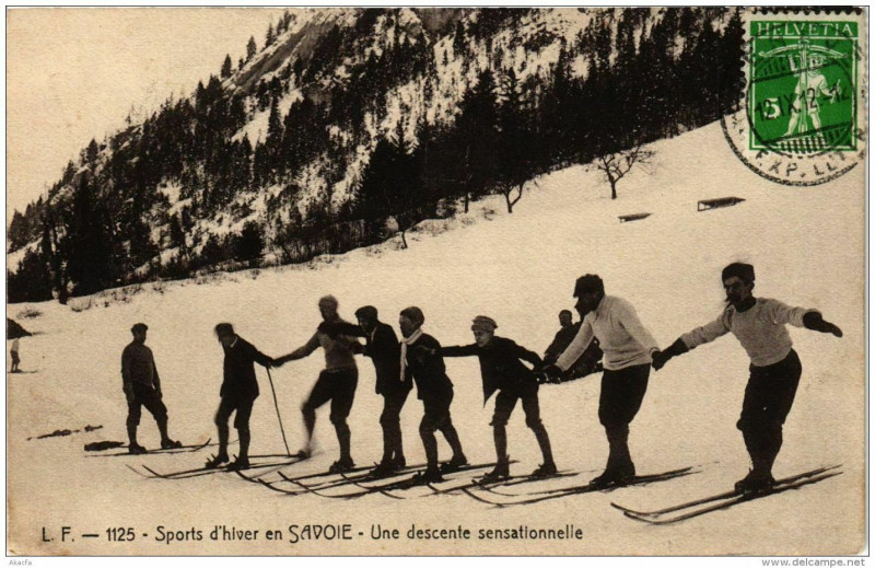 Carte postale ancienne Sports d'hiver en Savoie Une descente sensationnelle
