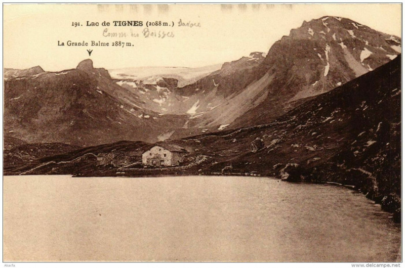 Carte postale ancienne Lac de Tignes La Grande Balme à Tignes