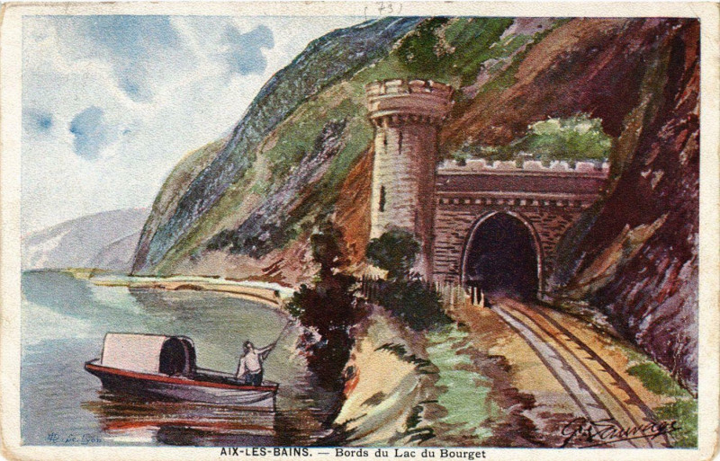 Carte postale ancienne Aix-les-Bains - Bords du Lac du Bourget à Aix-les-Bains