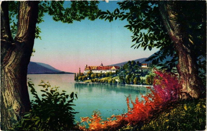 Carte postale ancienne Env. d'Aix-les-Bains Lac du Bourget Abbaye d'Hautecombe à Aix-les-Bains