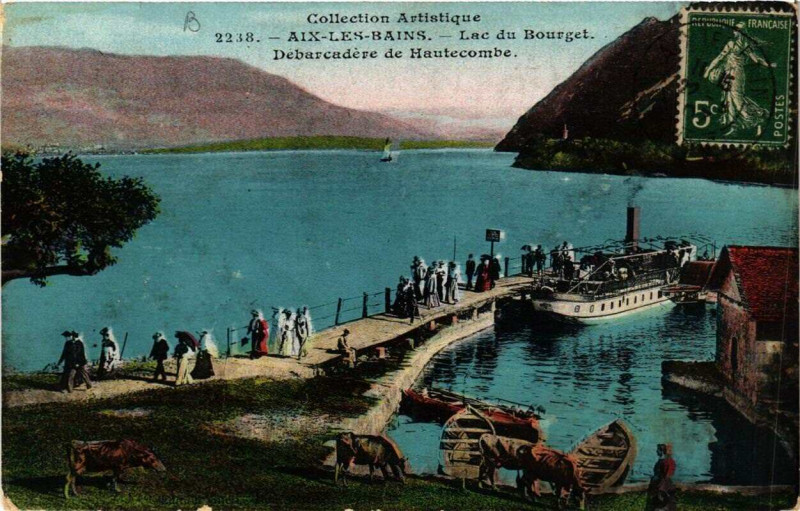 Carte postale ancienne Aix-les-Bains Lac du Bourget Debarcadere de Hautecombe à Aix-les-Bains