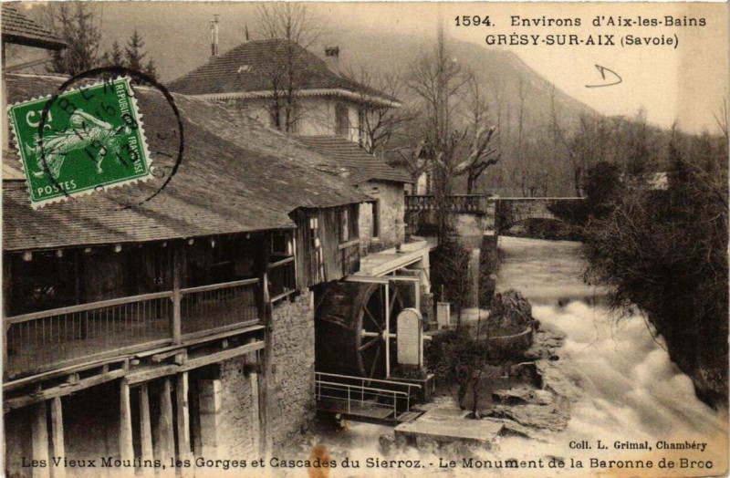 Carte postale ancienne Gresy-sur-Aix Les Vieux Moulins les Gorges et Cascades à Grésy-sur-Aix
