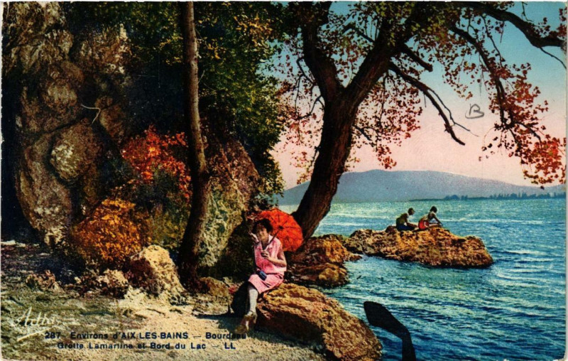 Carte postale ancienne Env. d'Aix-les-Bains Bourdeau Grotte Lamartine à Bourdeau