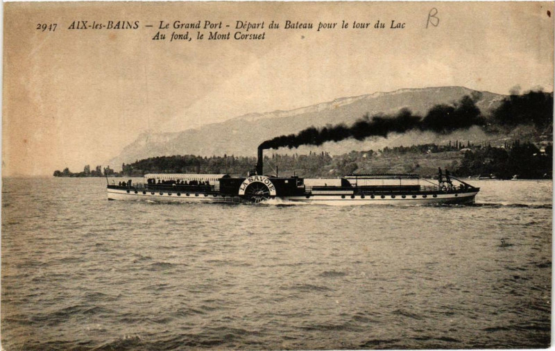 Carte postale ancienne Aix-les-Bains Le Grand Port Depart du Bateau pour le tour du Lac à Aix-les-Bains