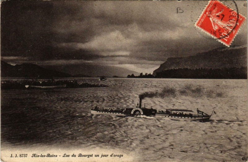 Carte postale ancienne Aix-les-Bains Lac du Bourget un jour d'orage à Aix-les-Bains