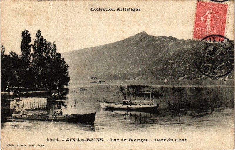 Carte postale ancienne Aix-les-Bains Lac du Bourget Dent du Chat à Aix-les-Bains