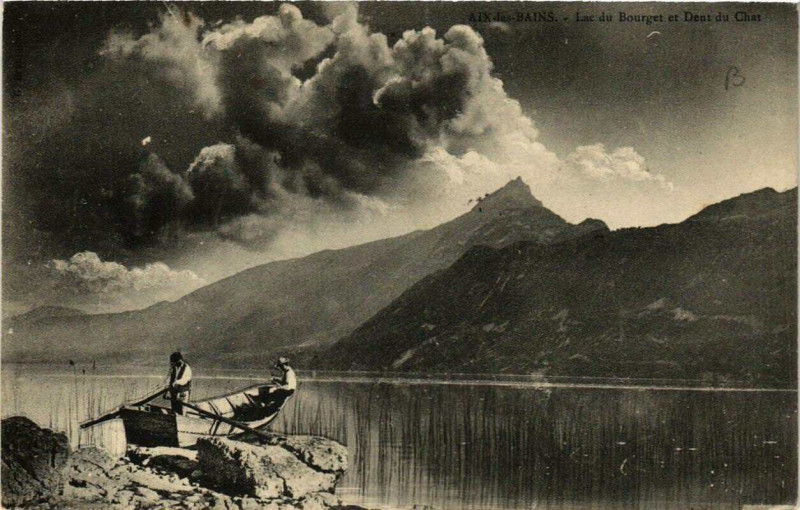 Carte postale ancienne Aix-les-Bains Lac du Bourget et Dent du Chat à Aix-les-Bains