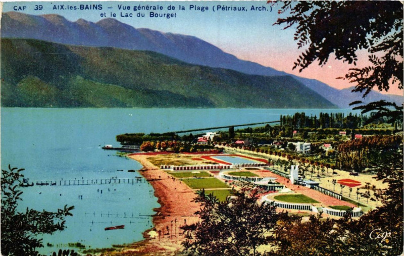 Carte postale ancienne Aix-les-Bains Vue générale de la Plage à Aix-les-Bains