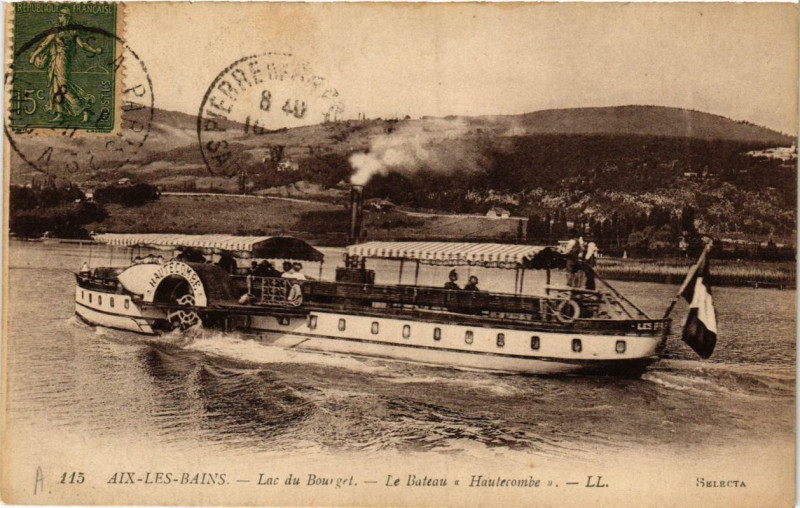 Carte postale ancienne Aix-les-Bains Lac du Bourget Le Bateau Hautecombe à Aix-les-Bains