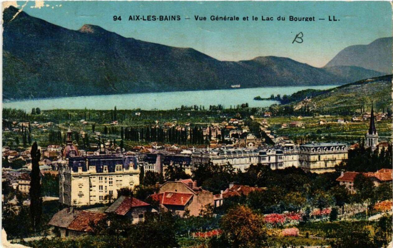 Carte postale ancienne Aix-les-Bains Vue générale et le Lac du Bourget à Aix-les-Bains