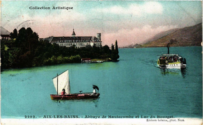 Carte postale ancienne Aix-les-Bains Abbaye d'Hautecombe et Lac du Bourget à Aix-les-Bains