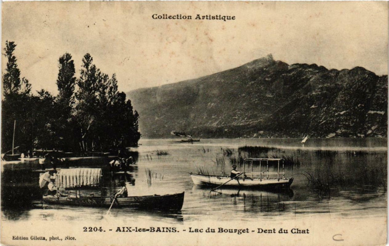 Carte postale ancienne Aix-les-Bains Lac du Bourget Dent du Chat à Aix-les-Bains