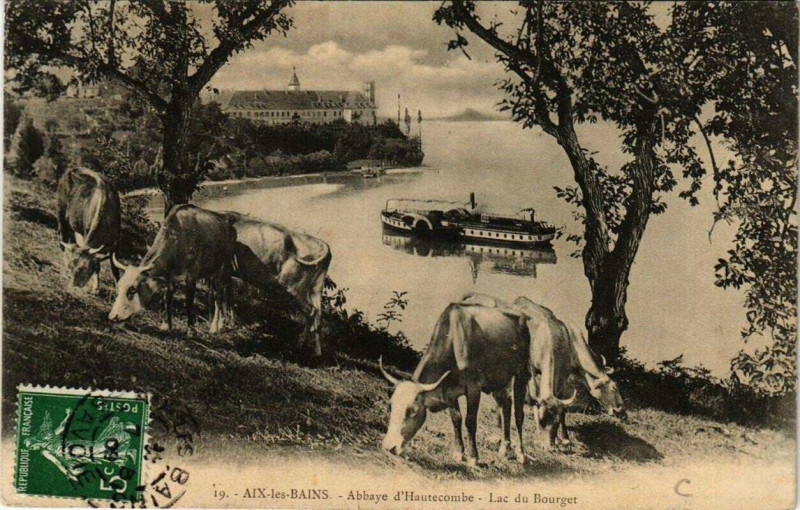 Carte postale ancienne Aix-les-Bains Abbaye d'Hautecombe Lac du Bourget à Aix-les-Bains