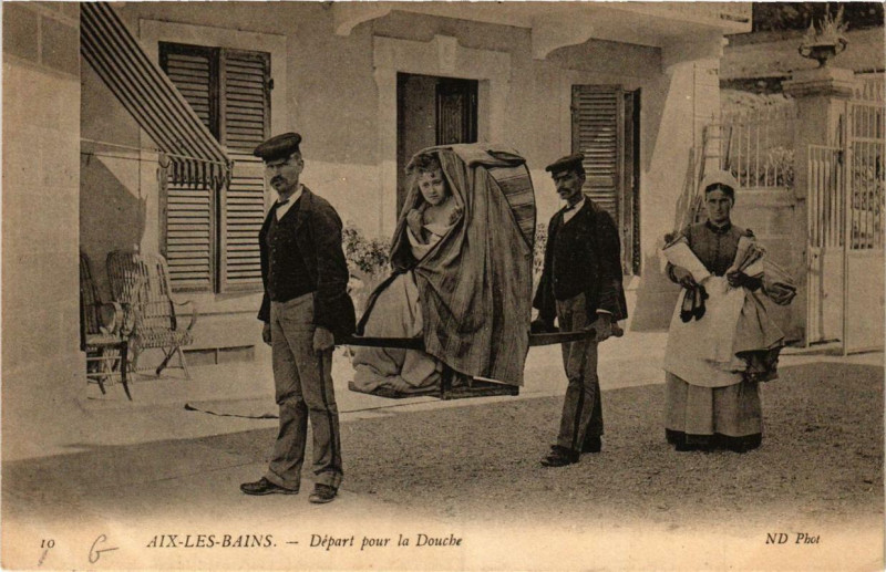 Carte postale ancienne Aix-les-Bains Départ pour la Douche à Aix-les-Bains