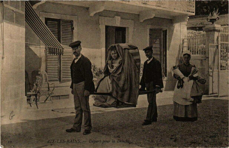 Carte postale ancienne Aix-les-Bains Départ pour la Douche à Aix-les-Bains